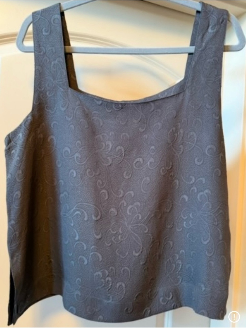 Women's Made in France Silk Embossed Textured Square-Neck Tank Top - Gray